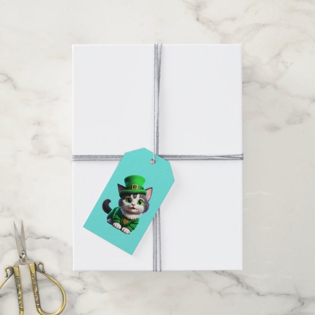 Étiquettes-cadeau Saint Patrick's Day Kitten (Avec de la ficelle)
