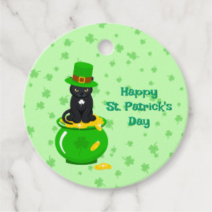 Étiquettes Cadeau Saint Patrick's Day Shamrock Pot of Gold Black Cat