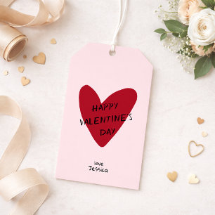 Étiquettes-cadeau Saint Valentin coeur rouge sur le bg rose Tags cad