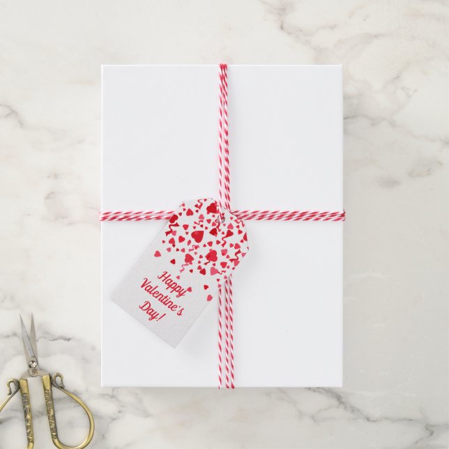 Étiquettes-cadeau Saint Valentin Coeurs de Confetti Rouge Personnali (Avec de la ficelle)