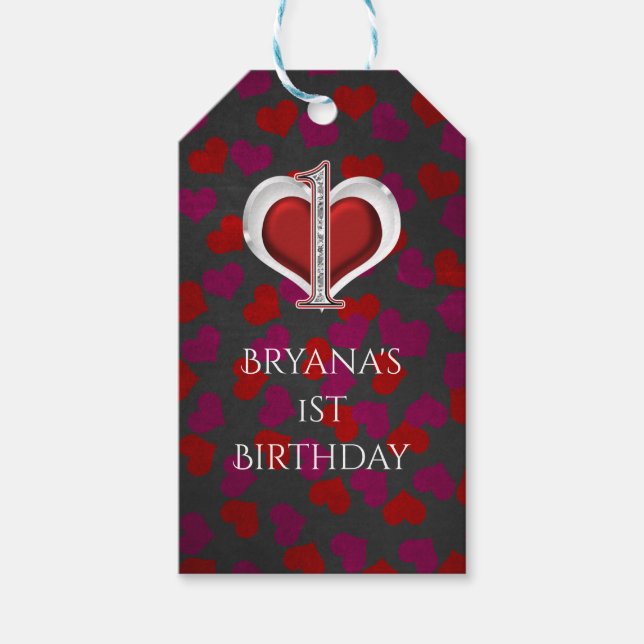 Étiquettes-cadeau Saint Valentin Coeurs Un 1er anniversaire fête (Devant)