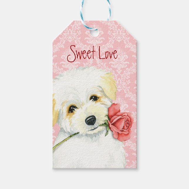 Étiquettes-cadeau Saint-Valentin Rose Coton de Tulear (Devant)