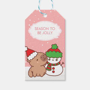 Étiquettes-cadeau Saison Capybara Et Snowman Pour Être Jolly Mignonn