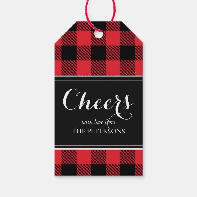 Étiquettes-cadeau Saler Classy Red Black Buffalo Plaid (Devant)