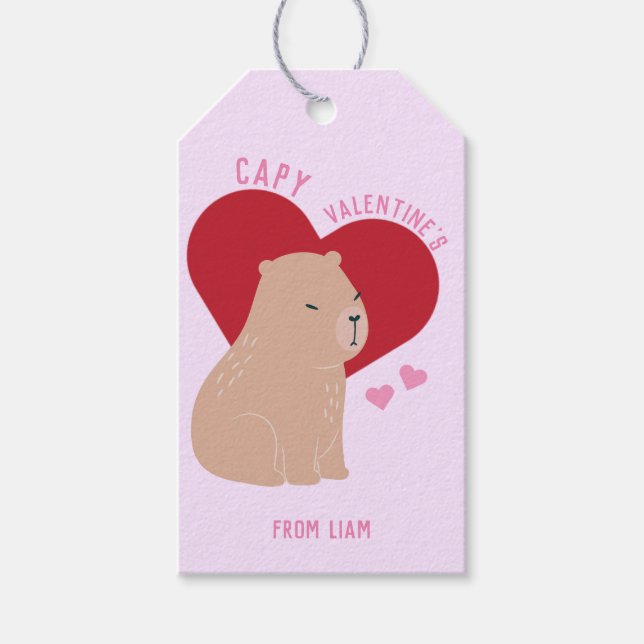 Étiquettes-cadeau Salle de classe Saint-Valentin Capybara (Devant)