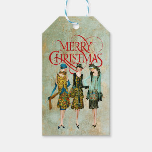 Étiquettes-cadeau Salutation de Noël des femmes des années 30 vintag