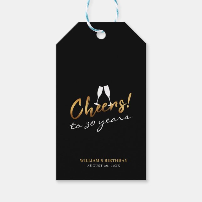 Étiquettes-cadeau Salutations à 30 ans Chic Gold Black Adult Anniver (Devant)