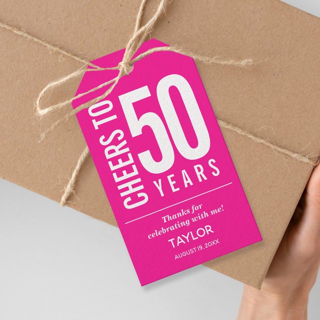 Étiquettes-cadeau Salutations à 50 ans Hot Pink Party Favor (Créateur téléchargé)