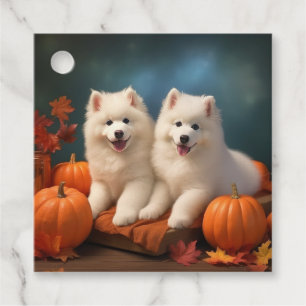 Étiquettes Cadeau Samoyed Chiot Automne Citrouille de plaisir