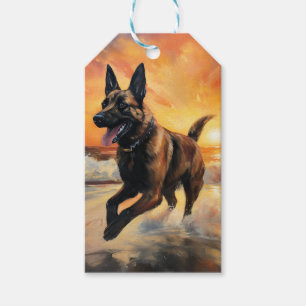 Étiquettes-cadeau Sandy Paws Chien Malinois Belge sur le coucher du