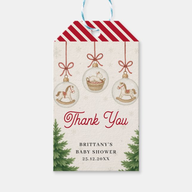 Étiquettes-cadeau Santa Baby Christmas Baubles Baby Shower  (Devant)