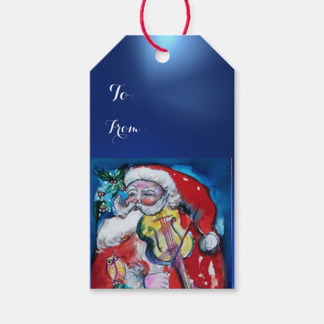 Étiquettes-cadeau SANTA CLAUS JOUER VIOLIN Noël (Devant)