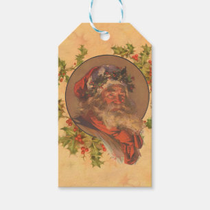 Étiquettes-cadeau Santa Claus Noël Portrait Vintage
