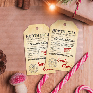 Étiquettes-cadeau Santa Claus Pôle Nord Livraison spéciale