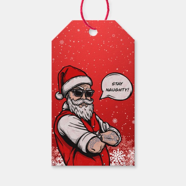 Étiquettes-cadeau Santa Claus Restez coquin Noël drôle (Devant)