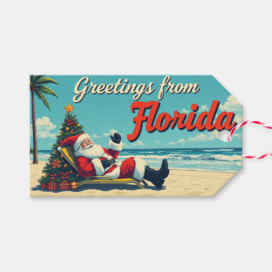Étiquettes-cadeau Santa Claus rétro vintage à la plage - Floride