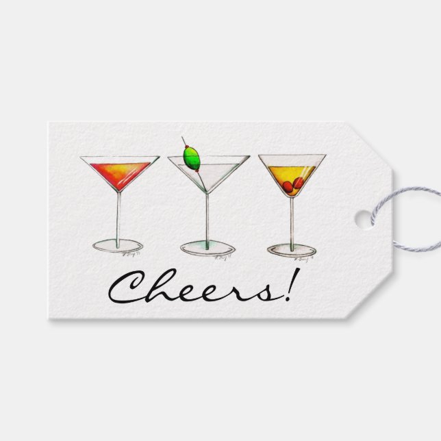 Étiquettes-cadeau Santé! Balise Cocktail en verre de Martini Cosmo (Devant (Horizontal))