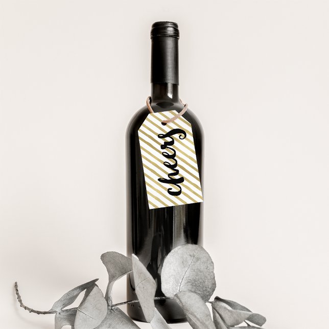 Étiquettes-cadeau Santé | Black & Faux Gold Stripe (Créateur téléchargé)