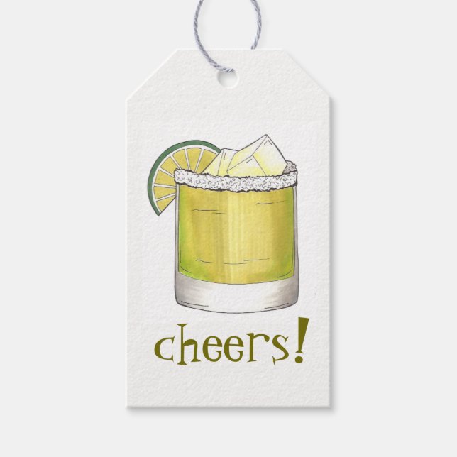 Étiquettes-cadeau Santé! Célébration Margarita Cocktail Lime Green (Devant)