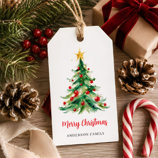 Étiquettes-cadeau Sapin de Noël aquarelle élégant et moderne