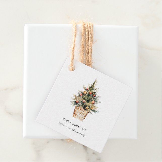 Étiquettes Cadeau Sapin de Noël Élégant et Joyeux (En situation)