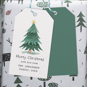 Étiquettes-cadeau Sapin de Noël vert à l'aquarelle moderne