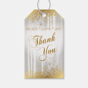 Étiquettes-cadeau Satin blanc pur Merci et or