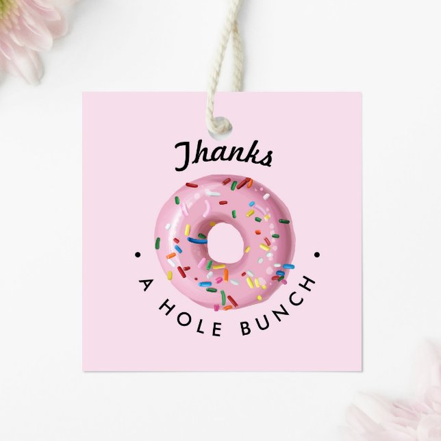 Étiquettes Cadeau Saupoudrer de beigne rose "Merci à un tas de trous (Créateur téléchargé)