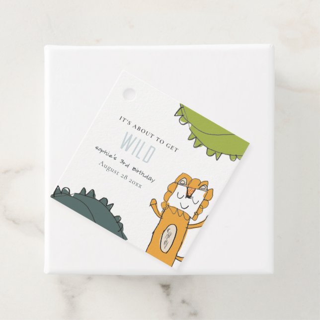 Étiquettes Cadeau Sauvage Tropical Jungle Lion Dessiné Anniversaire (En situation)