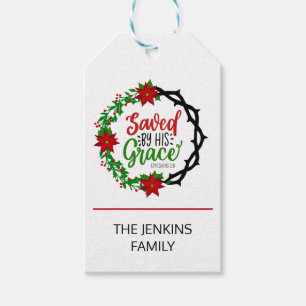 Étiquettes-cadeau Sauvé par Sa Grace Christmas Wreath