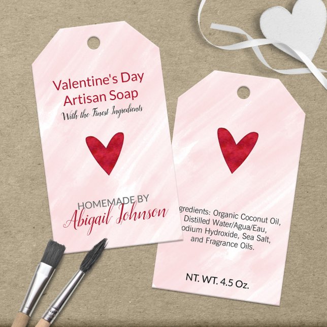 Étiquettes-cadeau Savon de la Saint-Valentin rose et rouge  💖 (Pink and Red 💖 Valentine's Day Soap Gift Tags
)
