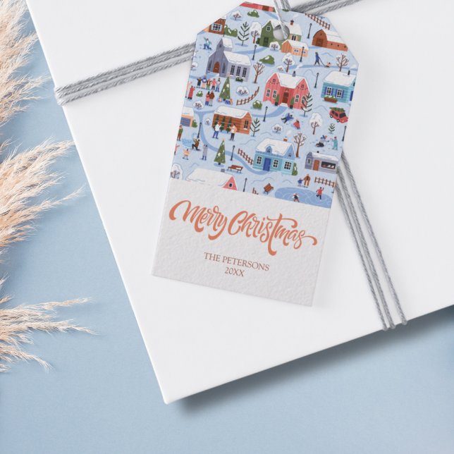 Étiquettes-cadeau Scandi Christmas Village Hygge Cosy Pastel Famille (Scandi Village Christmas Gift tag)