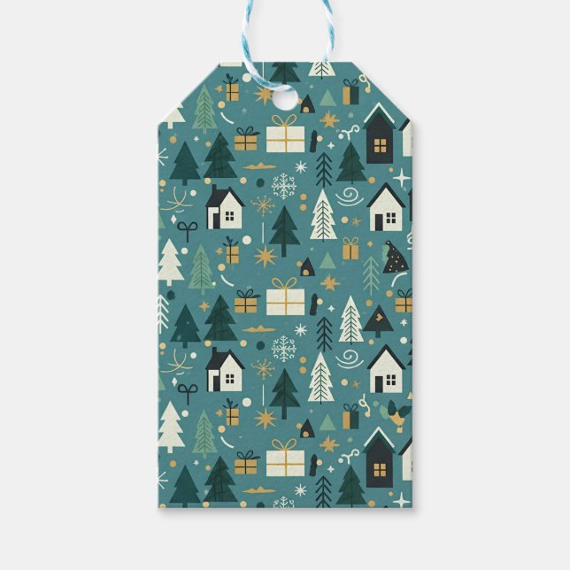 Étiquettes-cadeau Scandinavian Merry Christmas Tree Winter Snow (Devant)