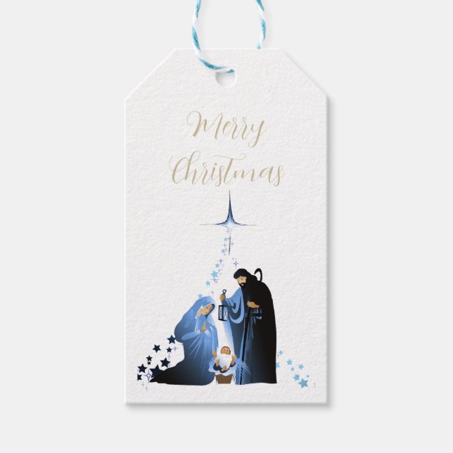 Étiquettes-cadeau Scène de Nativité Traditionnelle Salutations de No (Devant)