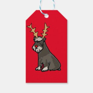 Étiquettes-cadeau Schnauzer drôle avec Noël d'andouillers de renne