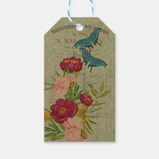 Étiquettes-cadeau Scrapbooking Kraft Papillon Floral Français