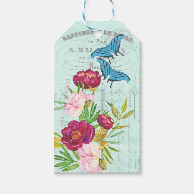Étiquettes-cadeau Scrapbooking Kraft Papillon Floral Français (Devant)