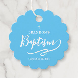 Étiquettes Cadeau Script Blue Boy Baptism Favoriser Tags