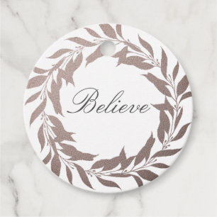 Étiquettes Cadeau Script Chic Croire Purple Foil Wreath Noël