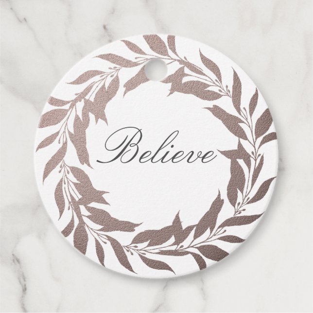 Étiquettes Cadeau Script Chic Croire Purple Foil Wreath Noël (Devant)