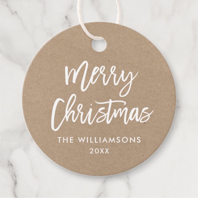 Étiquettes Cadeau Script de brosse moderne Kraft de Noël (Devant)