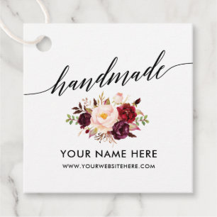 Étiquettes Cadeau Script de calligraphie artisanal Bourgogne Floral