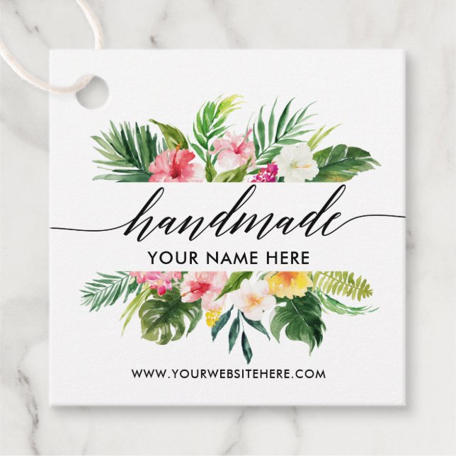 Étiquettes Cadeau Script de calligraphie artisanal Tropical Floral (Devant)