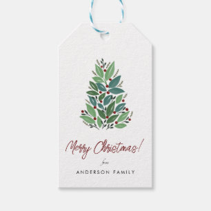 Étiquettes-cadeau Script de calligraphie des cerisiers de Noël
