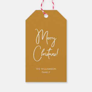 Étiquettes-cadeau Script de calligraphie ocre moderne Joyeux Noël