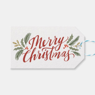 Étiquettes-cadeau Script de Noël et vacances vertes