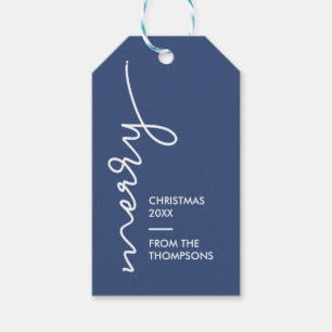Étiquettes-cadeau Script de Noël simple bleu moderne