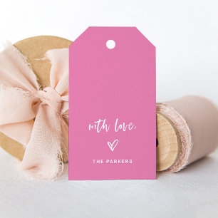 Étiquettes-cadeau Script Décontracté rose et blanc et coeur avec amo