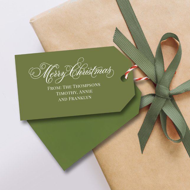 Étiquettes-cadeau Script Green Joyeux Noël (Green Merry Christmas Calligraphy Script Gift Tag.)