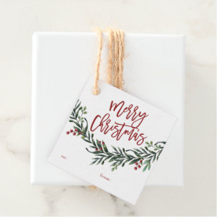 Étiquettes Cadeau Script joyeux noël branche avec baies cadeau fa